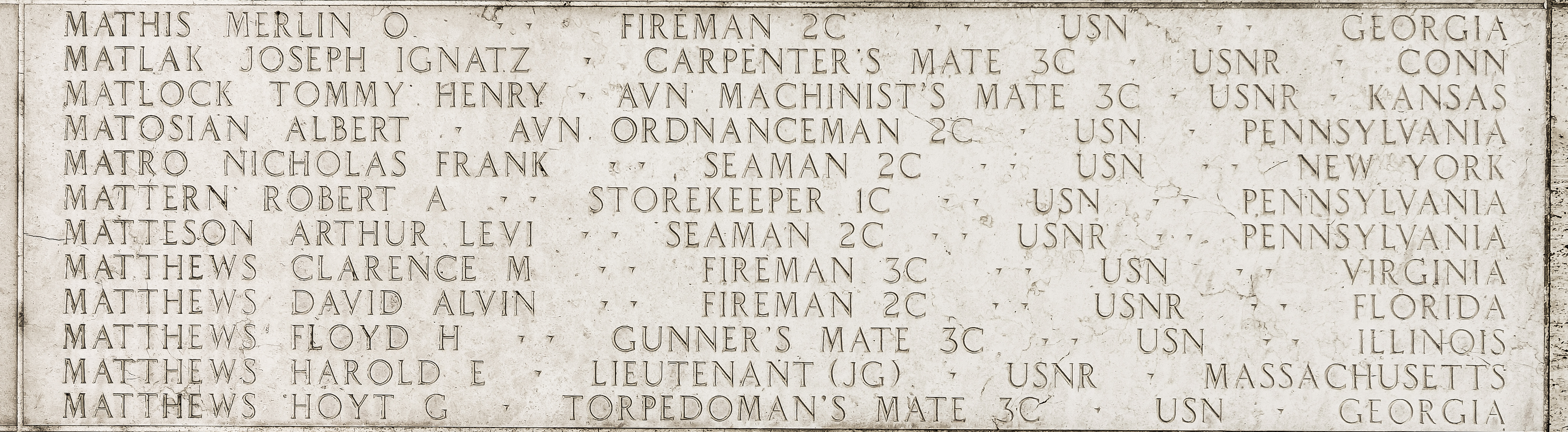 Robert A. Mattern, Storekeeper First Class